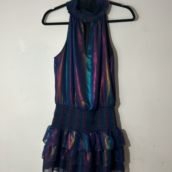 Amanda Uprichard Sorella Ruffled Mini Dress in Iridescence Purple - Picture 3 of 6